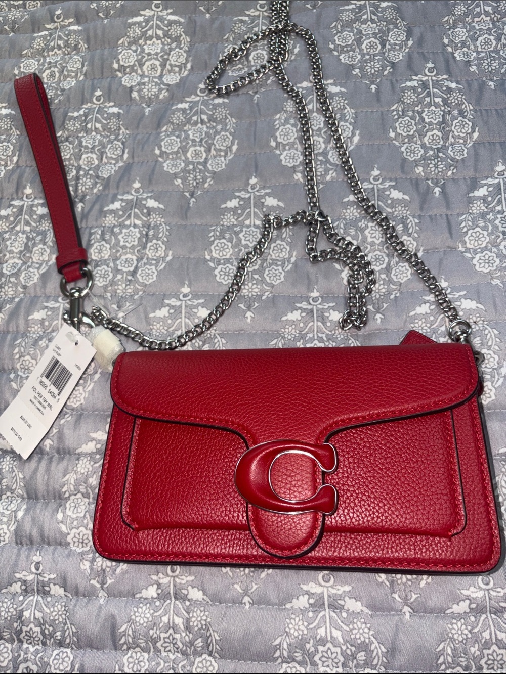 Coach Red Pebbled Leather Chain Crossbody with Signature C